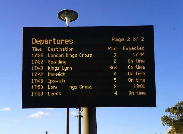 Peterborough departures board